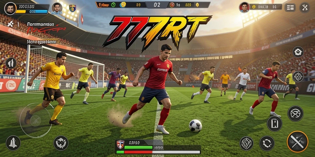 Tampilan gameplay dinamis dari 777RT yang menampilkan aksi olahraga seru.