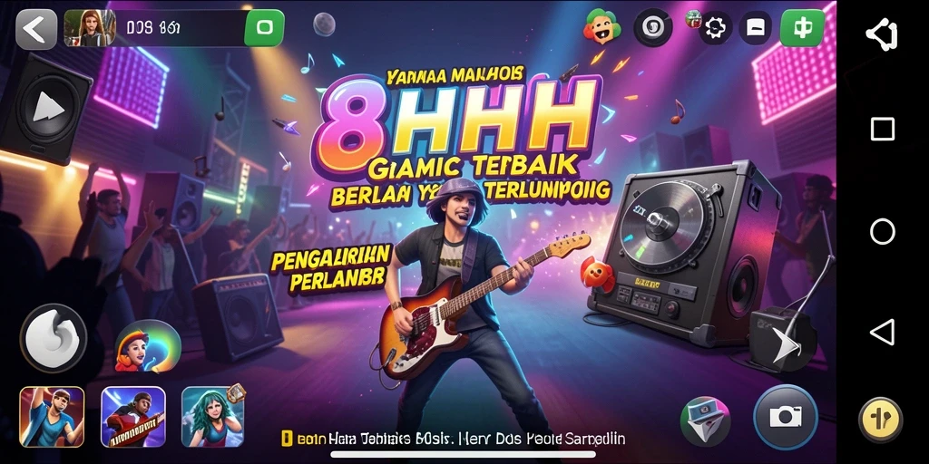 Screenshot gameplay 8HHH menunjukkan pemain menikmati musik dengan penuh antusias.