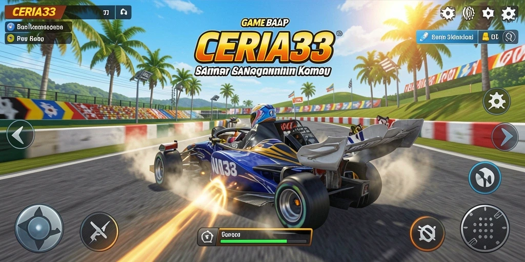 Tampilan aksi seru dalam balapan di CERIA33 dengan grafis memukau.